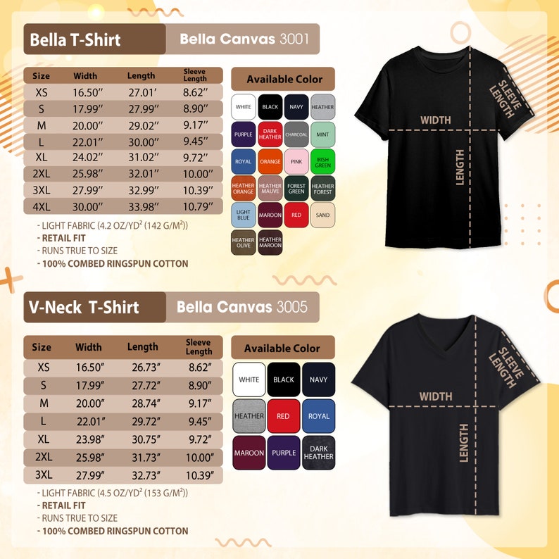 May include: A black Bella Canvas 3001 t-shirt with a crew neck and short sleeves. The t-shirt is available in a variety of colours, including white, black, navy, heather, purple, dark heather, charcoal, mint, royal, orange, pink, irish green, heather orange, heather mauve, forest green, heather forest, light blue, maroon, red, sand, heather olive, and heather maroon. The t-shirt is made of 100% combed ringspun cotton and is available in sizes XS-4XL.