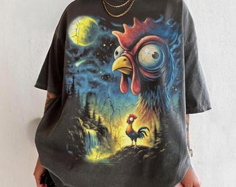 Moana Heihei Howling To The Moon T-Shirt, Magical Chicken Tee, 90s Full Moon Animal Top Wear