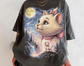 Marie Howling To The Moon T-shirt, The Aristocats Magical Kitty Tee, 90s Full Moon Animals Kingdom Top Wear