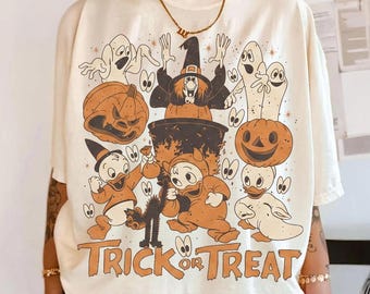 Halloween Huey Dewey Louie T-shirt, Trick Or Treat Donald Duck Nephews Tee, Spooky Pumpkin Costume Ducks Top For Fall Season