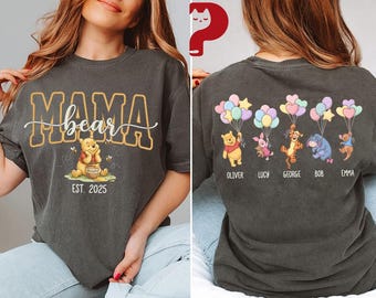 Personalized Mama Bear Pooh Shirt, Disney Mom EST 2025 T-shirt, Disney Mama Bear Tee with Kids Names, Winnie the Pooh Family Outfits
