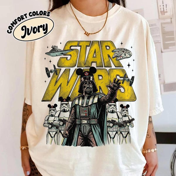 Vintage Star Wars Disney Mashup Shirt, Darth Vader Stormtrooper Mickey Ears Tee, Retro Sci Fi Fan T-Shirt, Star Wars Day Outfits