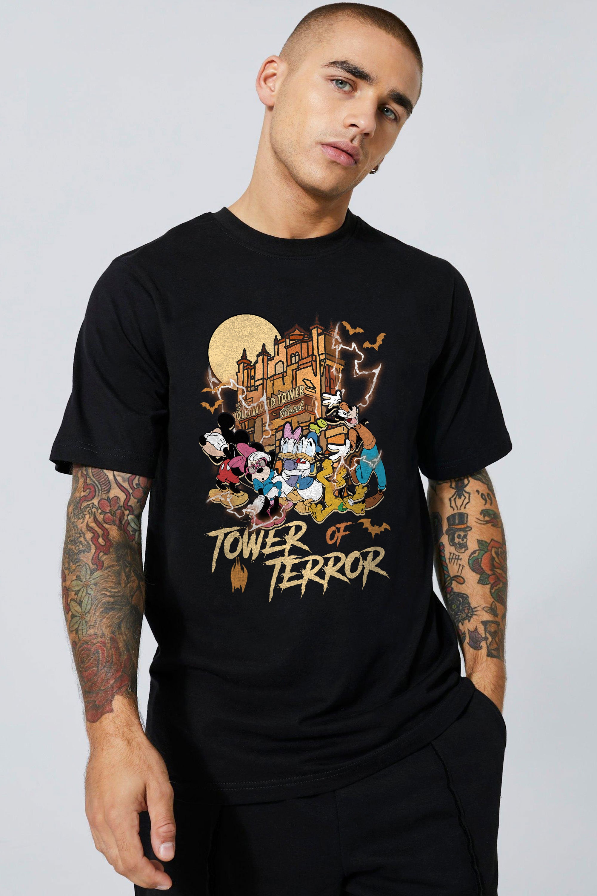 ご*ま様 TOWER of TERROR Tシャツ Tower of Terror Metal Shirt: Unisex Disney Goth Punk Tee