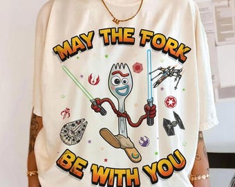 May The Forky Be With You Shirt, Forky Star Wars Parody Tee, Toy Story Forky Jedi Shirt, Disney Star Wars Humor Shirt, May The 4th 2026