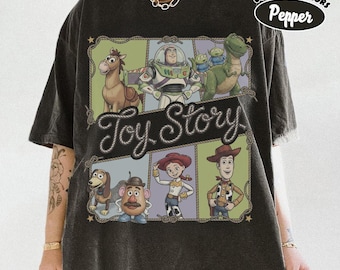 Vintage Toy Story Character Collage T-Shirt, Woody Buzz Lightyear Jessie Tee, Disney Pixar Toy Story Shirt, Walt Disneyworld Trip Outfits