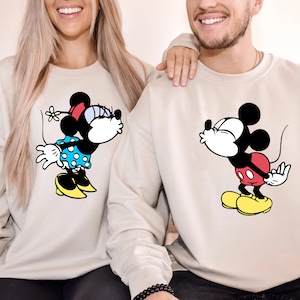 Custom Classic Mickey And Minnie Kiss Shirt Valentine Couple Matching Shirt Matching Valentine&#39;s Day Shirt Gift Ideas Men Women