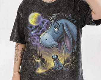 Eeyore Howling to the Moon T-Shirt, Winnie The Pooh Sad Donkey Tee, Dreamy Nonchalant 90s Full Moon Animals Top