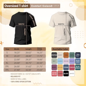Peut inclure: Deux t-shirts surdimensionn&eacute;s, un noir et un ivoire, avec des options de taille et de couleur. Le t-shirt noir a une largeur de 46,36 cm et une longueur de 67,62 cm pour la taille S. Les couleurs disponibles incluent poivre, ivoire et igname.