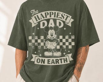 Camiseta "El papá más feliz del mundo", camiseta retro de Mickey Mouse, regalo de Disney para papá