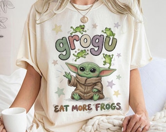 Baby Yoda Eat More Frogs T-Shirt, Star Wars Grogu Shirt, Retro Sci-Fi  Grogu Tee