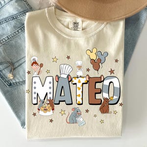Custom Name Ratatouille Characters Matching T-shirt, Remy Emile Balloons and Cooking Magic Shirt, Disney Gift for Kids