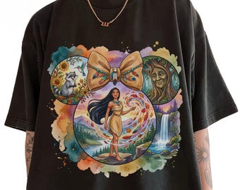 Pocahontas Watercolor Mickey Head T-Shirt, Magical Kindom Princess Shirt, Magical Trip Outfits