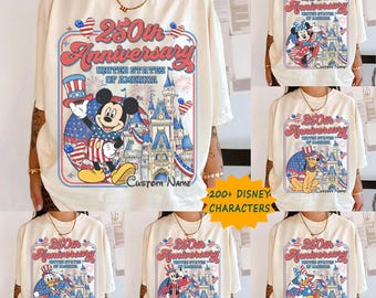 Custom All DIsney Characters 250th Anniversary United States Shirt, Disney Castle Independence Day Tee