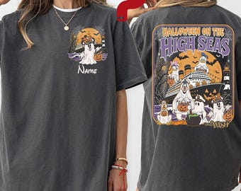 Two-sided Personalized Halloween Mickey n Friends T-shirt, Mouse On The High Seas Tee, Spooky Donald Goofy Ghost Cruise Trip Wear