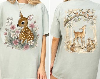 Two-sided Bambi Deer Shirt, Watercolor Woodland Animals Bambi And Friends Tee, Bambi Lover Gift