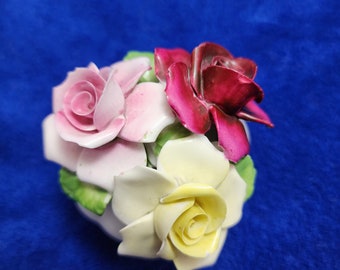 Vintage Radnor Porcelain Flowers. Handmade Roses in a white pot. Made in Staffordshire, England