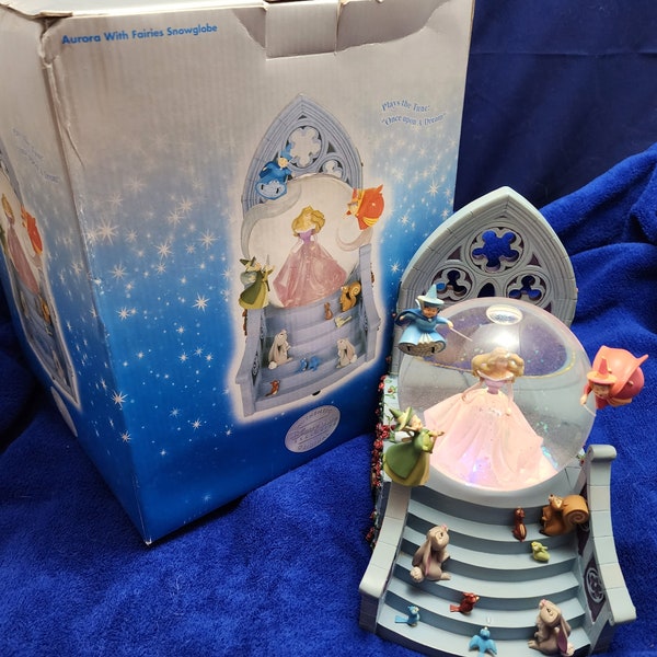 RARE "Aurora with Fairies" Disney Snowglobe Collectible. Musical box and lights up. Original box and tag incl. Sleeping beauty w. Animals