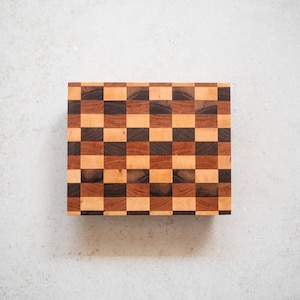 Wood Cutting Board | End Grain | Medium Serving Board | Modern, Checkered | Gift for Weddings, Housewarming, Birthday