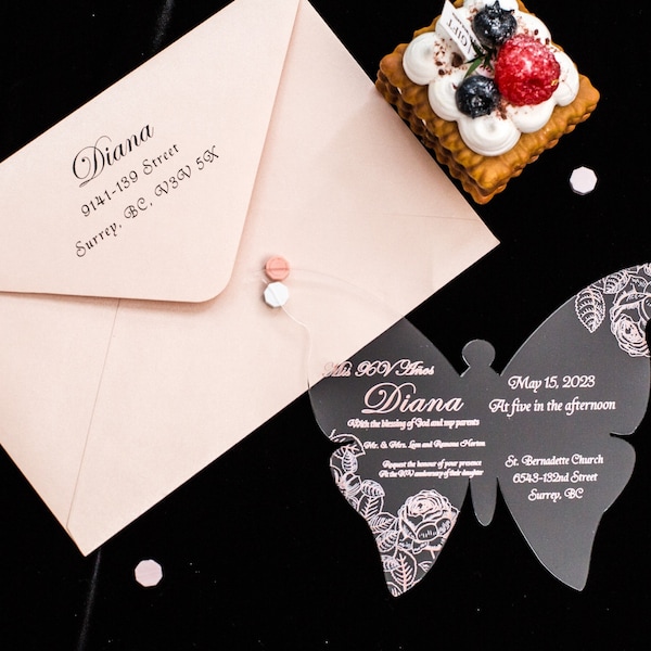 Butterfly Acrylic Invitation Set ( Clear Acrylic + Customize  Envelope )