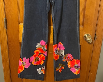 Bell Bottoms / Patched Denim / Wideleg Jeans / Reworked Vintage Jeans with Patches / vintage brand jeans/bell bottoms denim/redone jeans /