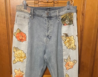 Upcycled GAP Jeans Floral Patchwork