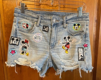 Made to Order Only / Custom Mickey and Minnie Shorts / Distressed Mickey and Minnie shorts for Disney