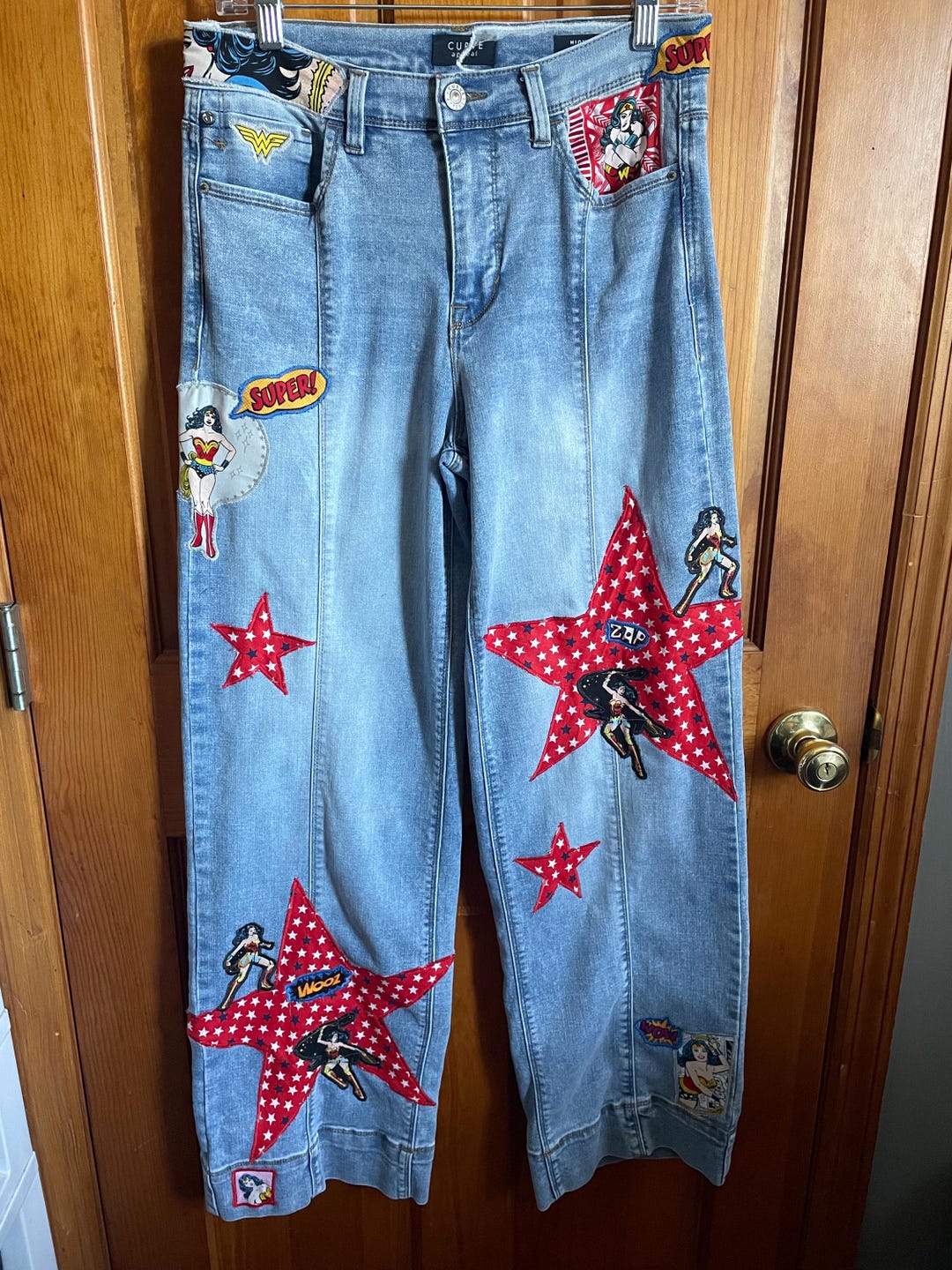 Deadpool and Wonderwoman Patchwork Distressed Jeans