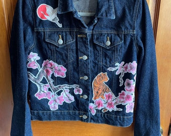 MADE TO ORDER only/ Cherry blossom Jean jacket / Custom Patchwork