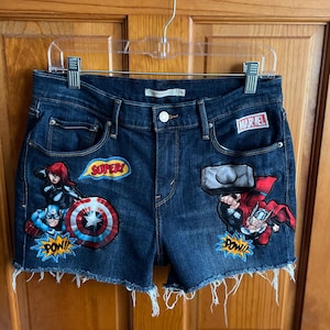 Made to Order Only/ Superhero Cutoff Shorts / Superhero Clothes / Comics Shorts / Denim / Cutoff shorts