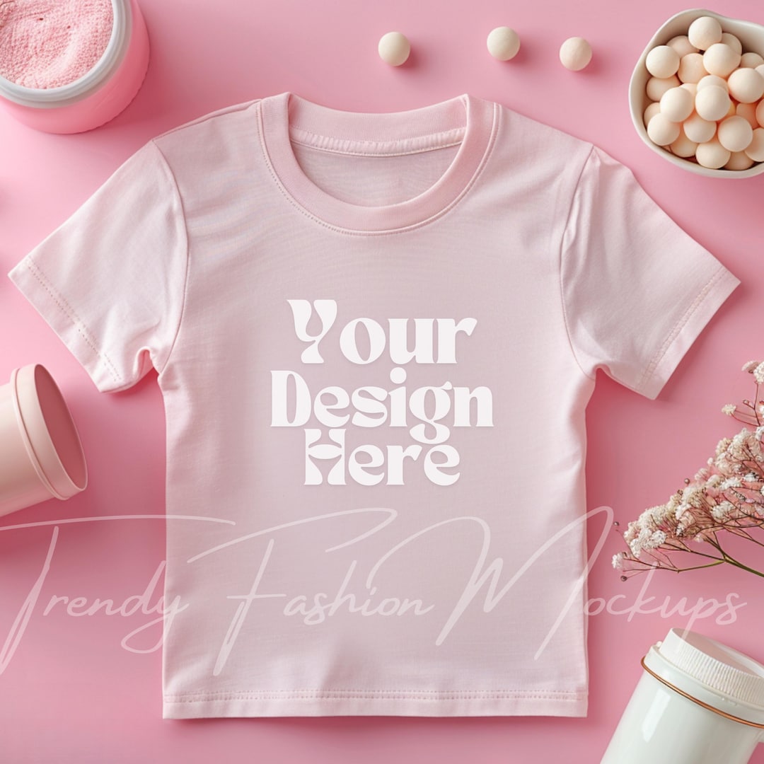 Light Pink Gildan 5000B Mockup: Baby Tee, Y2K Crop Top, Flat Lay ...