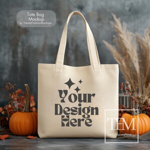 Fall Tote Bag Mockup: Cream Canvas Boho Style (Digital Mockup)