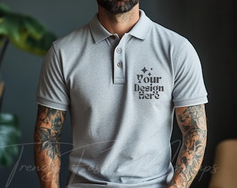 Mockup Blue Grey Polo Shirt Polo Shirt Mockup, Ash Heather T Shirt