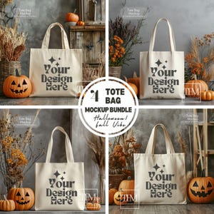 秋の雰囲気のトートバッグ モックアップ バンドル、クリーム色のトートバッグ モック、ハロウィーン モックアップ、キャンバス トートバッグ ボヘミアン デジタル モックアップ、秋の雰囲気のショッピング バッグ モックアップ