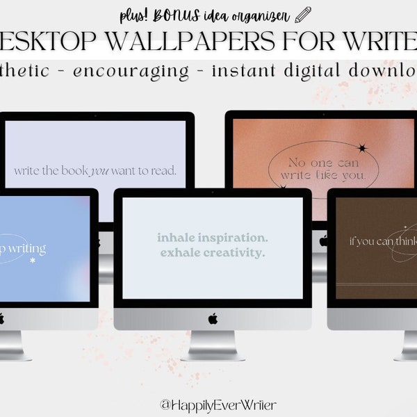 BUNDLE OF 17 | Aesthetic Desktop Wallpapers for Writers | Instant Download | HappilyEverWriter