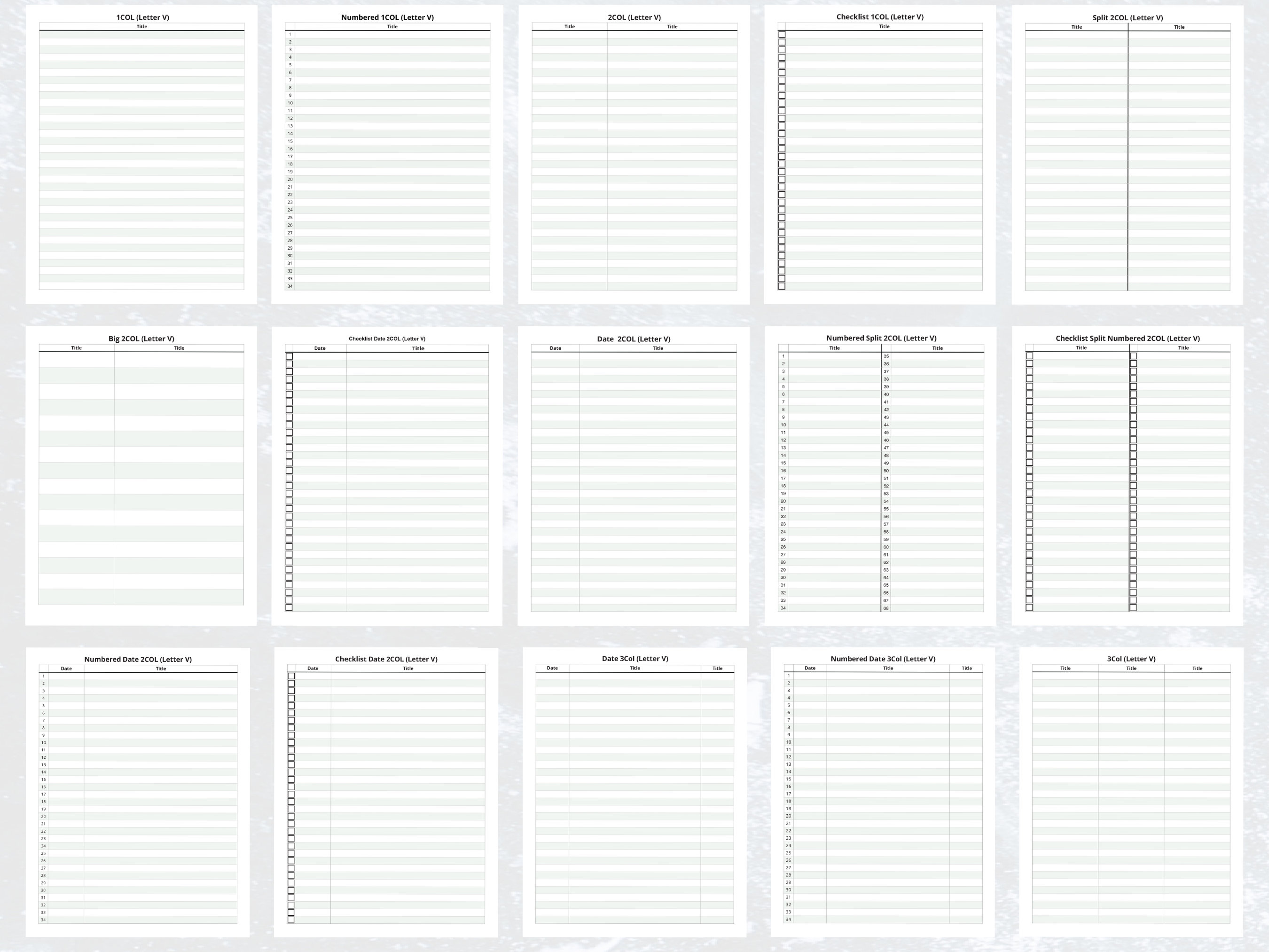 Simple Spreadsheet PDF, US Letter (portrait & Landscape), 20 Sheets X2 ...
