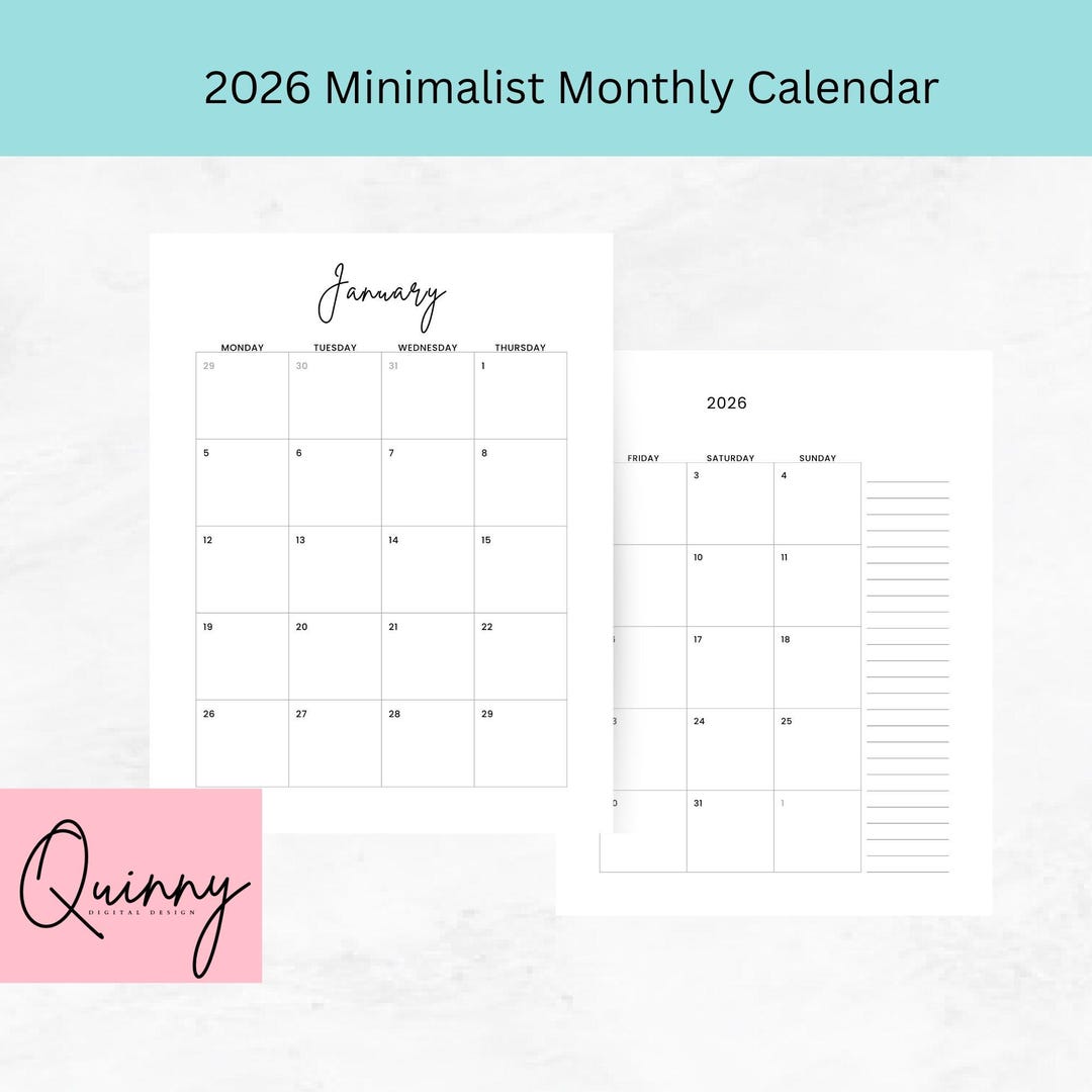 2026 Minimalist Printable Monthly Calendar - Etsy