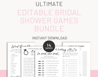 Ultimate Bridal Shower Games Set, Printable Bridal Shower Games, Minimalist Wedding Shower Games, Editable Modern Bridal Party Games
