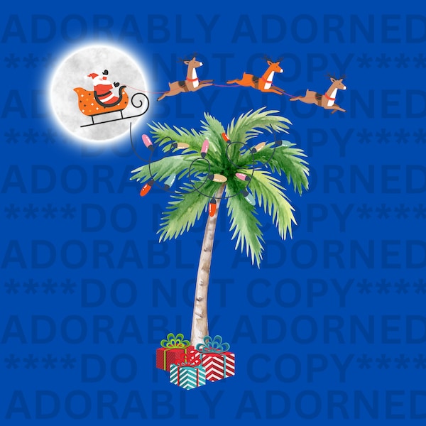 Santa Flying over Florida with Palm Tree and Gifts