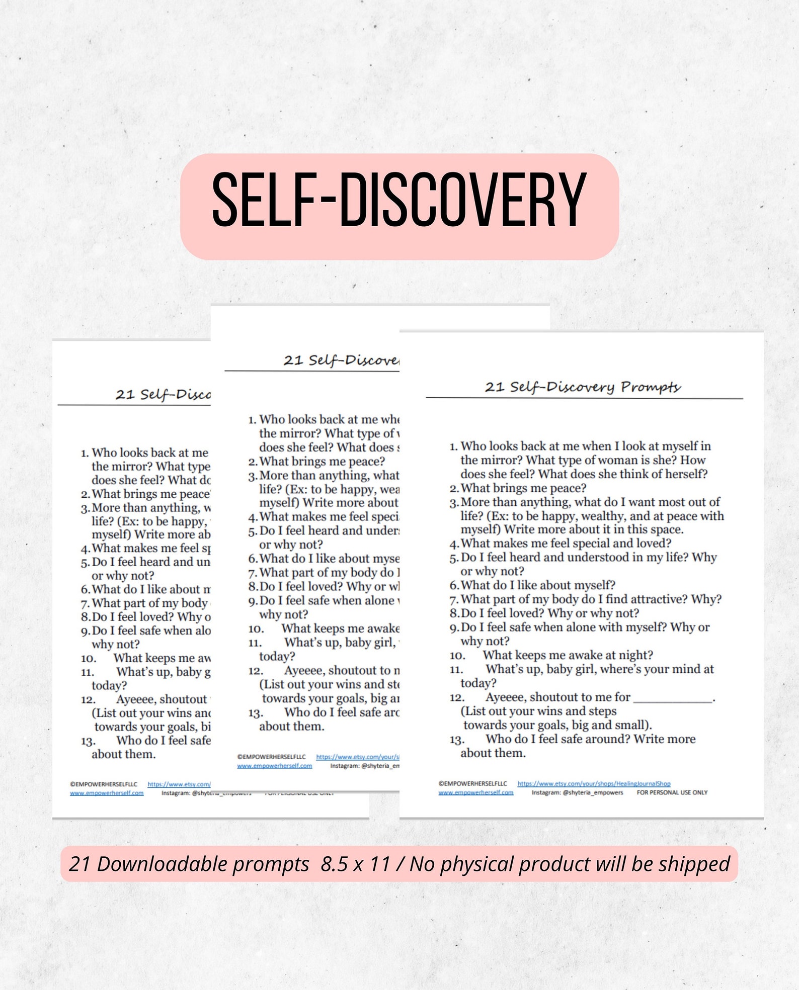 21 Self-discovery Journal Prompts Printable, Inner Healing Journaling Prompts, List of Journal ...