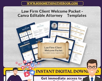 Paquete de bienvenida para clientes de bufetes de abogados: plantillas editables para abogados en Canva (descarga digital)