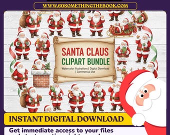 Paquete de imágenes prediseñadas de Papá Noel – Imágenes PNG festivas (Descarga digital)