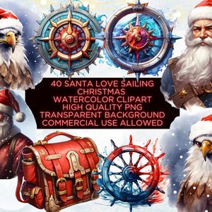 40 Santa Sailing Christmas Clipart,Clipart Bundle,christmas clipart,watercolor christmas,cliparts bundle,commercial use,holiday cliparts