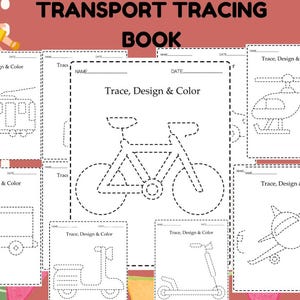 Livre de traçage sur les transports,traçage des alphabets,traçage pour les enfants d&#39;âge préscolaire,livre de traçage,traçage,pages de traçage,traçage de formes,imprimable,pdf,activité pour enfants