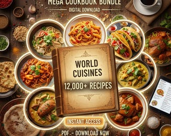 Megalibro de recetas definitivo con más de 12 000 recetas: descarga digital / Cocinas del mundo, libro de recetas, regalo gourmet, acceso instantáneo en PDF