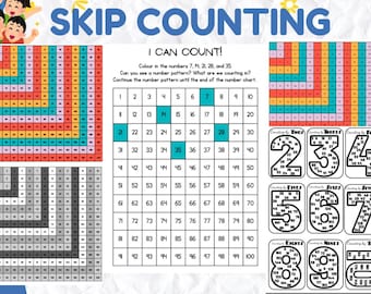 14 páginas de conteo de saltos para niños, libro de trabajo para niños, hoja de trabajo preescolar, libro de trabajo educativo, material imprimible para niños, actividad divertida para niños