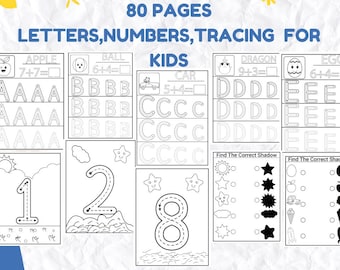 Cuaderno de ejercicios para niños para trazar letras y números (80 páginas) (Descarga digital)