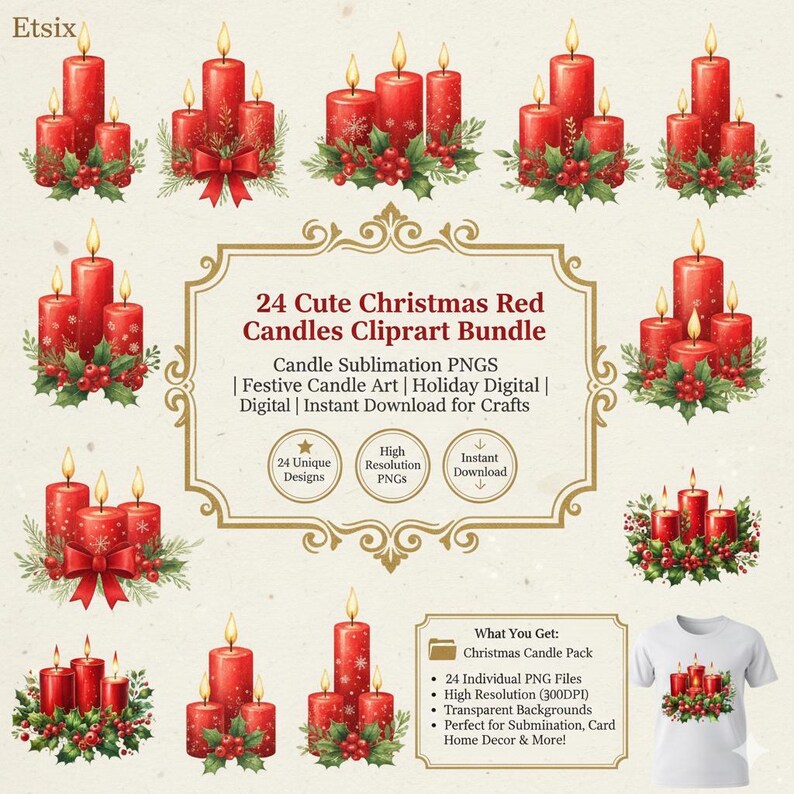Christmas Red Candle Clipart Bundle – Festive Pngs (digital Download ...
