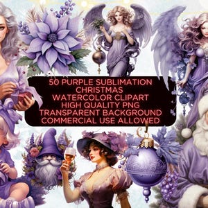 50 Purple Christmas Clipart,Clipart Bundle,christmas clipart,watercolor christmas,cliparts bundle,commercial use,holiday cliparts,purple art