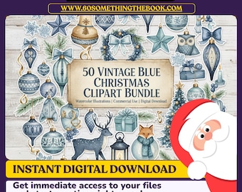 50 imágenes prediseñadas navideñas azules vintage
