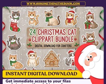 Paquete de 24 imágenes prediseñadas de gatos navideños
